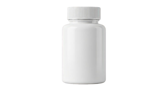 Empty white plastic pill bottle with child-resistant cap