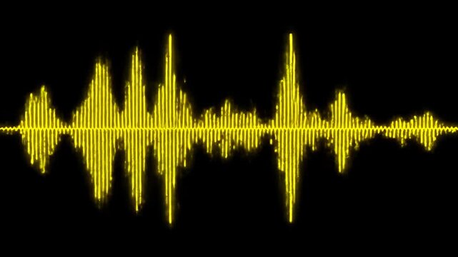 Yellow Sound Waveform Visualization on Black Background Abstract Audio Signal.