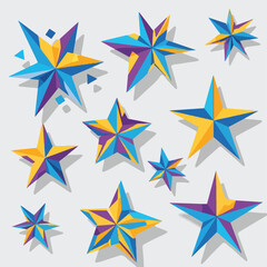 Obraz premium A colorful arrangement of 3D stars on a light gray background