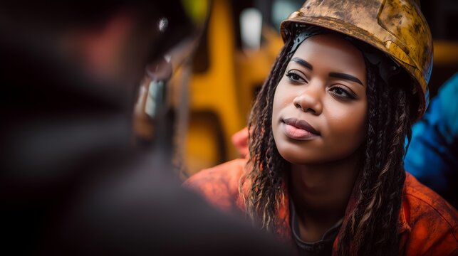 Female Construction Worker Portrait Wearing Safety Helmet Industrial Worker Confidence Empowerment Concept
