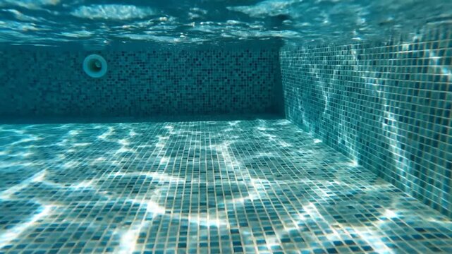 Swimming pool underwater view with blue water caustic patterns