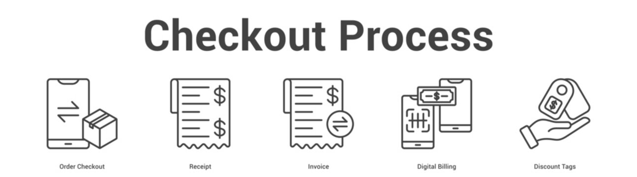Checkout Process web banner icon set vector illustration concept for business with icon of Order Checkout, Receipt, Invoice, Digital Billi.