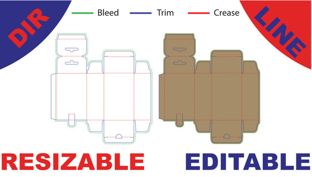 Diagram of packaging box with bleed, trim, and crease lines