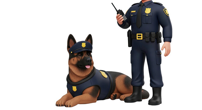 3D Cartoon Police Officer and K9 Unit German Shepherd