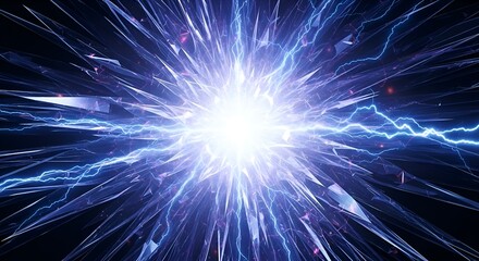 Fototapeta premium Abstract Exploding Energy Burst with Blue Lightning and Shattered Glass Effect