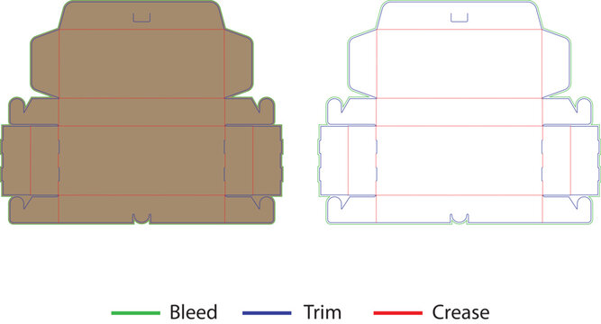 Orange cardboard box packaging template with fold and cut lines