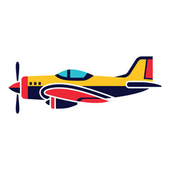 Vintage yellow red and blue airplane with propeller on white background icon © JAWADUL