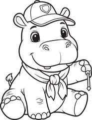 Fototapeta premium cute cartoon hippo in chef hat cooking vector illustration