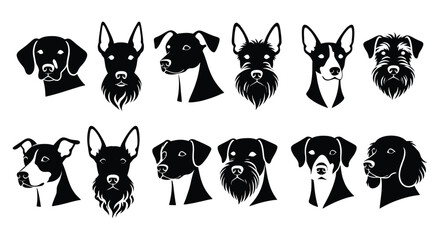 Obraz premium Modern Dog Face Silhouette Set Variety Breeds Minimal Vector Icons. 