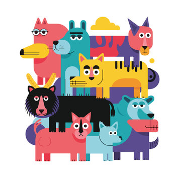 A colorful illustration of various cartoon animals (1)