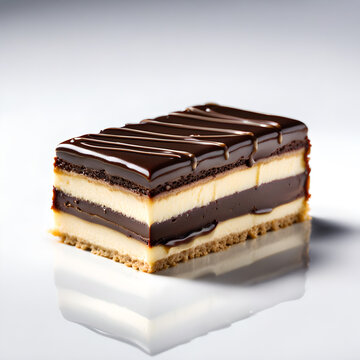 Opera Cake Slice Isolated on White Background