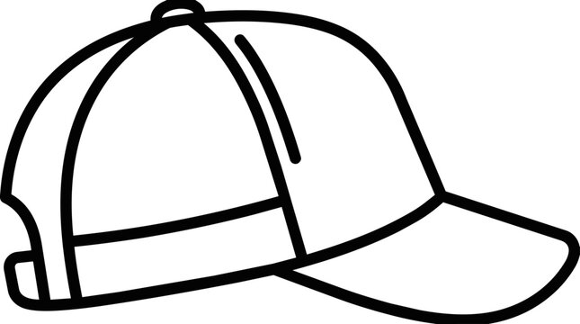 Baseball Cap Side View Line Drawing Illustration.