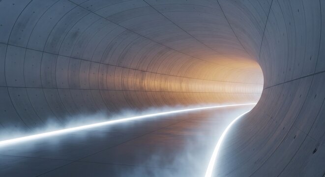 Abstract Tunnel with Glowing Light and Smoke Effect.