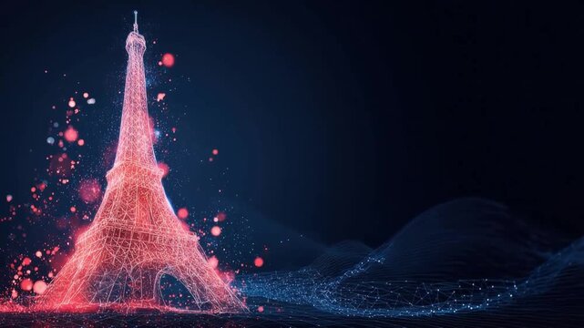 A mesmerizing digital art piece showcases a vibrant, luminous Eiffel Tower, radiating with intricate details against a gradient backdrop. ..Created with Generative AI, not depicting real subjects.