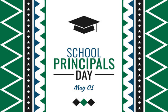 School Principals Day commemorative design featuring graduation cap honoring leadership on May 1.