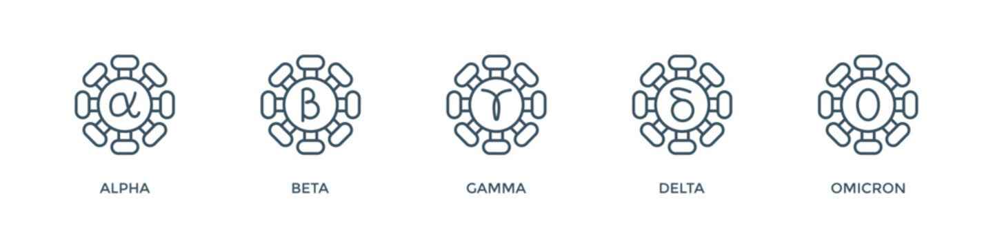 Coronavirus mutation banner web icon vector illustration concept with an icon of Covid-19 WHO variant names from the Greek alphabet: alpha, beta, gamma, delta, and omicron
