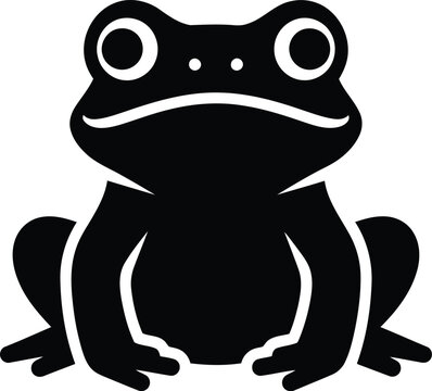 black silhouette of a frog sitting on a white background