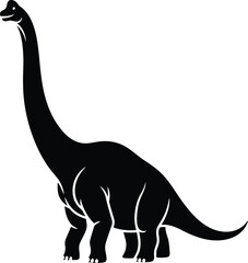 black silhouette of a brontosaurus dinosaur on white background © SAIF820