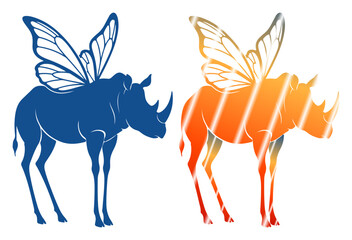 Whimsical rhino with delicate butterfly wings, symbolizing imagination and transformation. © NATASA.52