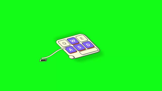 Compact gaming keyboard segment highlighting fundamental controls against a vibrant green chroma key screen, symbolizing modern digital interaction and streamlined input