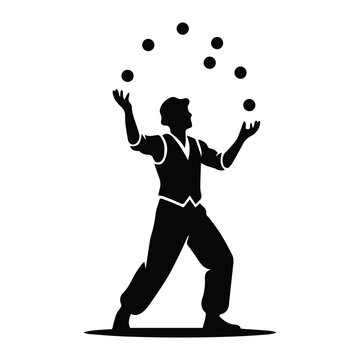 Juggler Tossing Balls Shape Icon Silhouette Vector black design on a white background