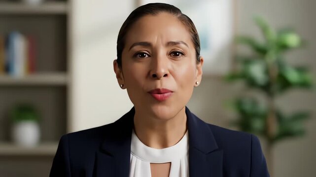 Smiling professional woman in business attire in an office setting