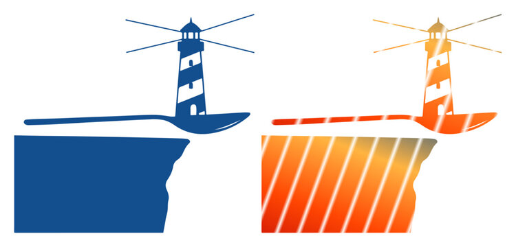 Creative logo concept combining a lighthouse and a spoon with a cliff edge