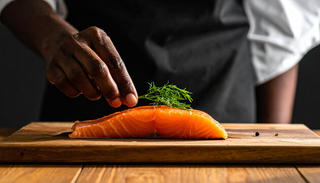 Detalle de salm&oacute;n fresco en preparaci&oacute;n culinaria