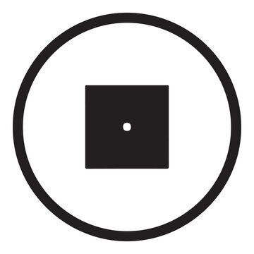 Minimal black square with center dot inside thin circle. Simple geometric vector icon for modern logo, app, and UI design projects.