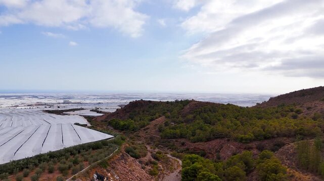 industry border agriculture limit nature coast mountain fence greenhouse invernaderos forest plastic sea business - Andalusia, Spain - 2025