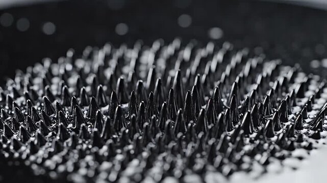 Ferrofluid in magnetic field creating intricate spiky patterns