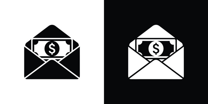 Black and white envelope with bill dollar bill money
