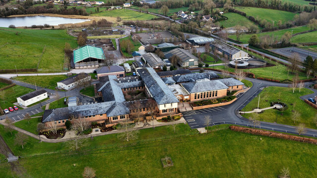 Drone shot of the College of Agriculture Food and Rural Enterprise CAFRE Enniskillen Campus Co Fermanagh N Ireland