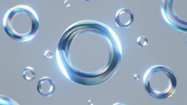 Abstract Composition of Clear Blue Glass-like Geometric Shapes on a White Background, Highlighting Transparency and Modern Design with a Sleek and Minimalist Aesthetic