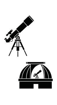 Telescope in Observatory Dome Silhouette Icon