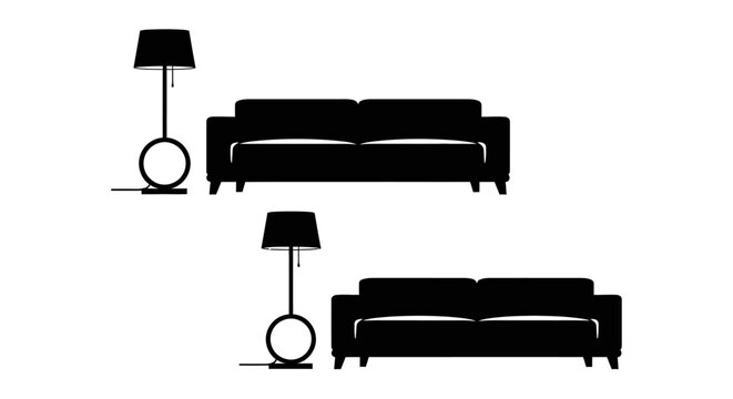 Black Sofa and Floor Lamp Silhouettes - Modern Living Room Furniture Set