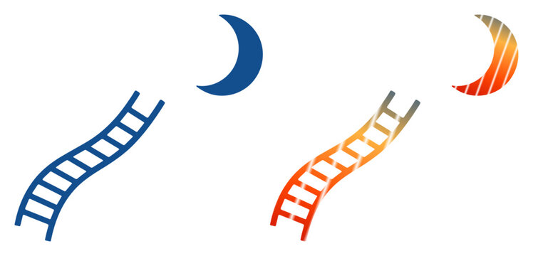 Reaching for the moon with a ladder, symbolizing dreams and aspirations.