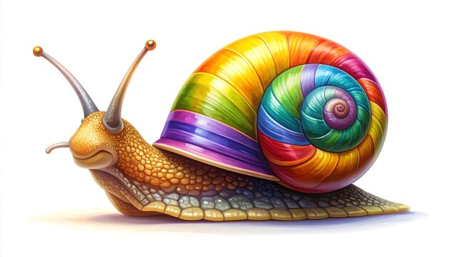 A colorful snail with a vibrant shell and long antennae