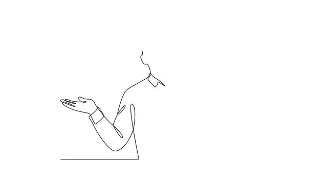 Customer Presenting Bank Card Service. Banking Concept. Single line draw design Video 4k. Footage graphic illustration