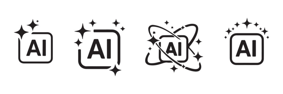 AI generate icon set ai, Artificial intelligence symbol, sparkle star with square button, Generate symbol for application and web. AI Artificial Intelligence Minimal Black Line Icon Set. EPS 10. 