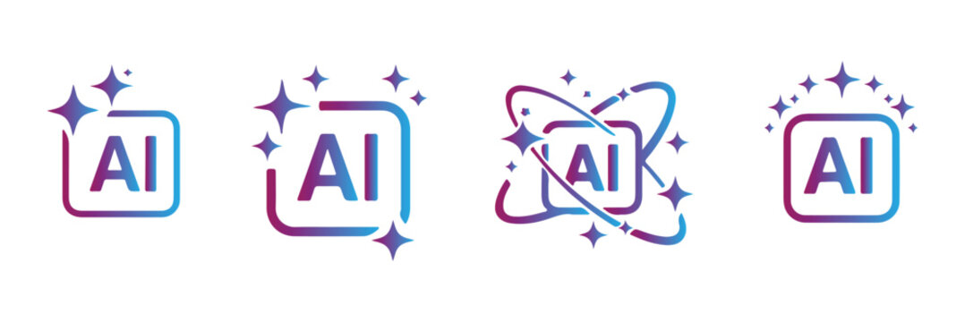 AI generate icon set ai, Artificial intelligence symbol, sparkle star with square button, Generate symbol for application and web. AI Artificial Intelligence Minimal Black Line Icon Set. EPS 10. 