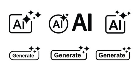 AI generate with square and stars icons. Vector symbols for artificial intelligence and creativity apps. Sparkles generate prompt. AI Sparkle Icon Set. AI Artificial Intelligence Minimal Line Icon.  © HIKESTUDIO 9