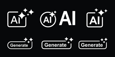 AI generate with square and stars icons. Vector symbols for artificial intelligence and creativity apps. Sparkles generate prompt. AI Sparkle Icon Set. AI Artificial Intelligence Minimal Line Icon.  © HIKESTUDIO 9