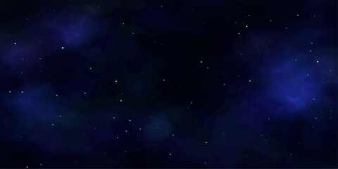 An abstract starry night sky background featuring a bright blue nebula and shimmering starfield deep within the dark cosmos of a vast galaxy universe © Pixel Art