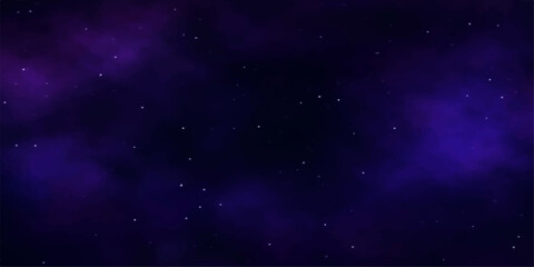 Blue space background with stars and clouds, glowing galaxy nebula in a dark universe starfield illustration © maria
