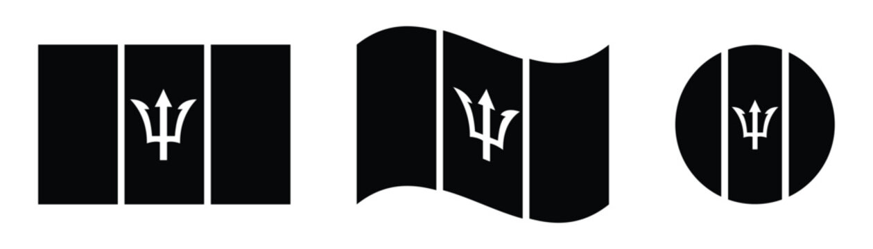 Barbados Flag Icon Set Monochrome Flat Wavy and Circle Shape Vector Collection