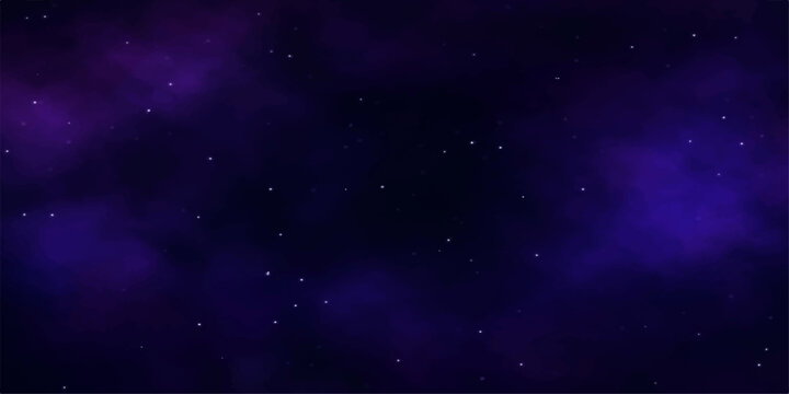Blue space background with stars and clouds, glowing galaxy nebula in a dark universe starfield illustration