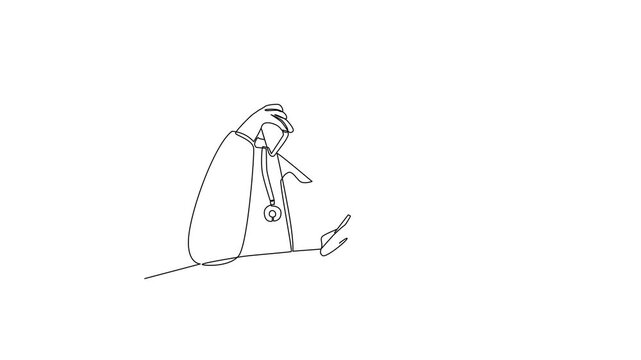 Healthcare Provider Taking Notes During Call. Healthcare Modern Concept Concept. Single line draw design Video 4k. Footage graphic illustration