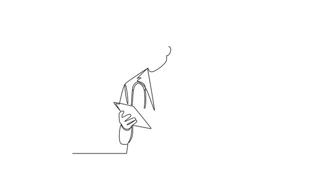 Healthcare Specialist Updating Electronic Medical Records. Healthcare Modern Concept Concept. Single line draw design Video 4k. Footage graphic illustration