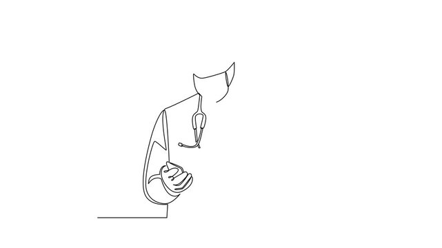 Medical Specialist Monitoring Patient Information. Healthcare Modern Concept Concept. Single line draw design Video 4k. Footage graphic illustration